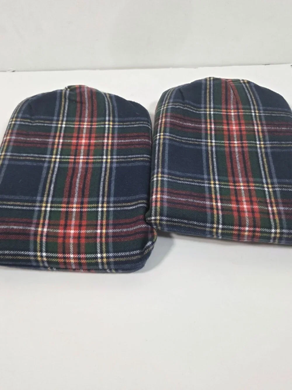 L.L.Bean Heritage Chamois Flannel Standard Pillow Shams Navy Plaid NWT Set